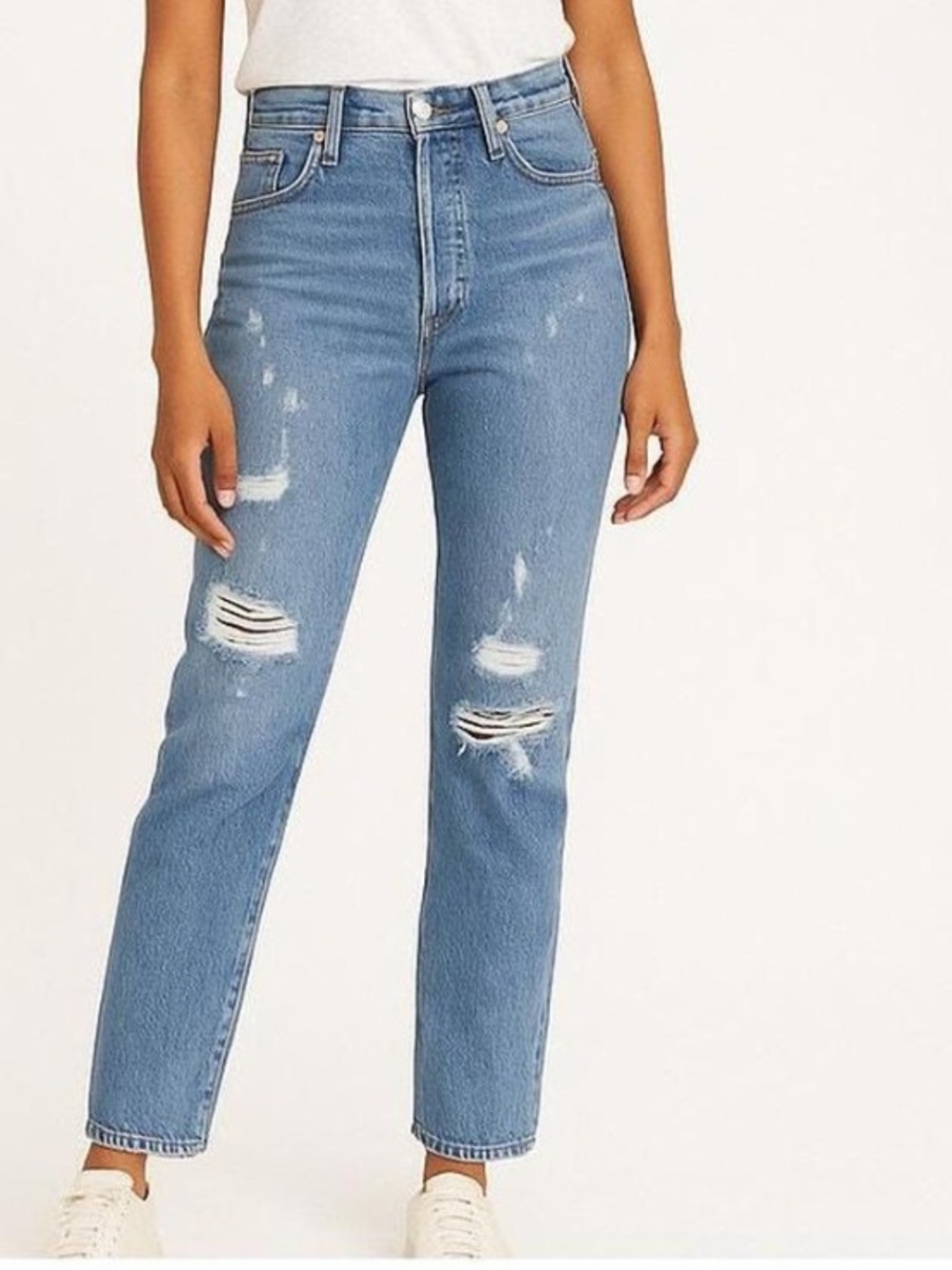 Levi's | Women’s Light Blue Denim 501 Buttonfly Distressed Jeans Size 28x26